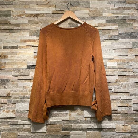 Sundance S Rust Knit Sweater | Supima Cotton Wool Blend, Tie Sleeve Detail NWOT - Picture 7 of 8